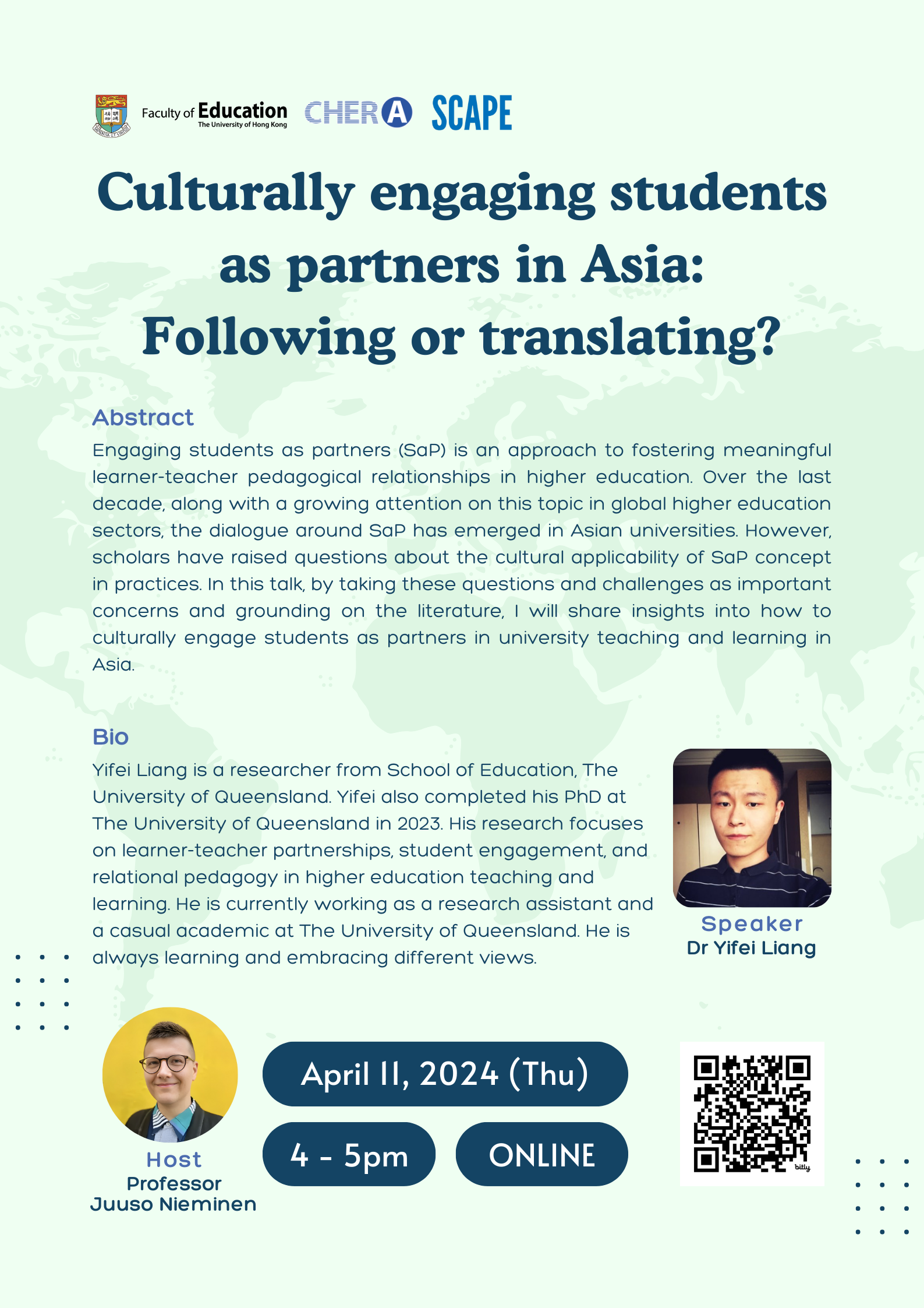 *[April 11, 2024] Culturally Engaging Students as Partners in Asia: Following or Translating?
