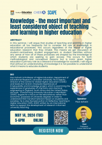 *[May 14, 2024] Knowledge – The Most Important and Least Considered Object of Teaching and Learning in Higher Education